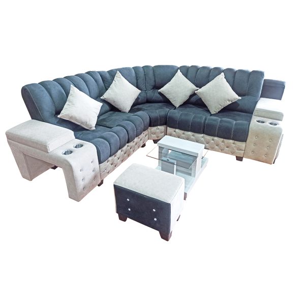 Sala Eme de 230 x 230 + Dos puff laterales + mesa de centro + 4 cojines decorativos