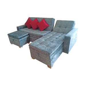 Sala multifuncional carrito con sofá cama de 120 X 180 Chilón con baúl + puf baúl + tres cojines decorativos - Muebles Oddy